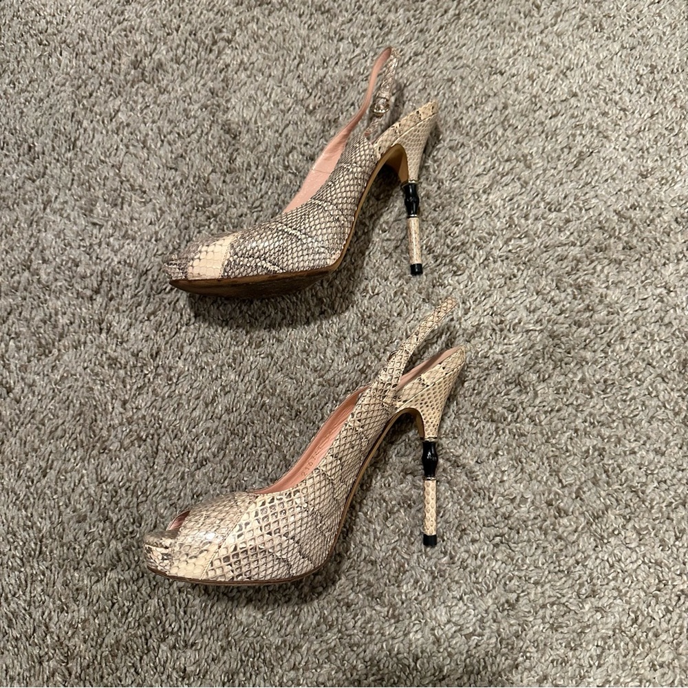 Gucci Snakeskin Peep-Toe Slingback Sandals with Bamboo Style Stiletto Heel - Picture 8 of 10